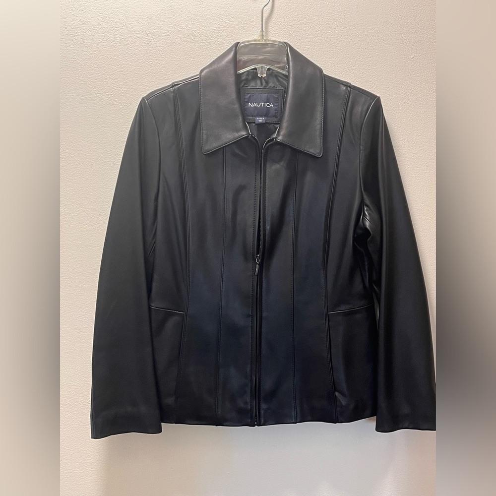 Nautica Genuine Quality Classic Vintage Leather Jacket, Women's Sz XL, Black